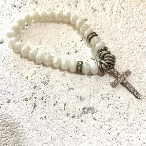 Custom made Cross Bracelet White Enamel Crystal Beads